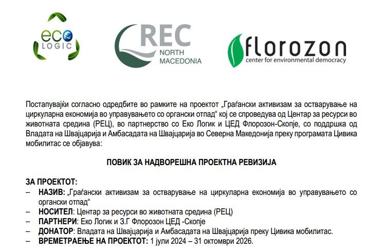 ПОВИК ЗА НАДВОРЕШНА ПРОЕКТНА РЕВИЗИЈА