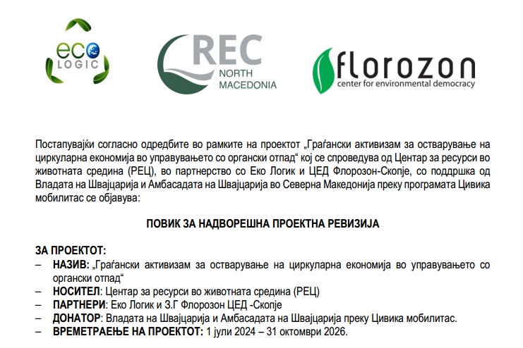 ПОВИК ЗА НАДВОРЕШНА ПРОЕКТНА РЕВИЗИЈА